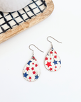 Patriotic Teardrop Cork Earrings- Red & Blue Stars