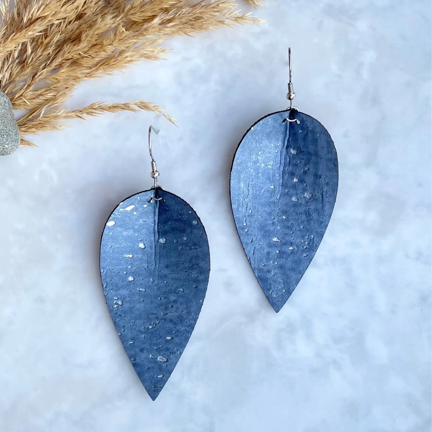 Henley Cork Dangly Leaf Earrings-Pearl Gray Creek + Elm