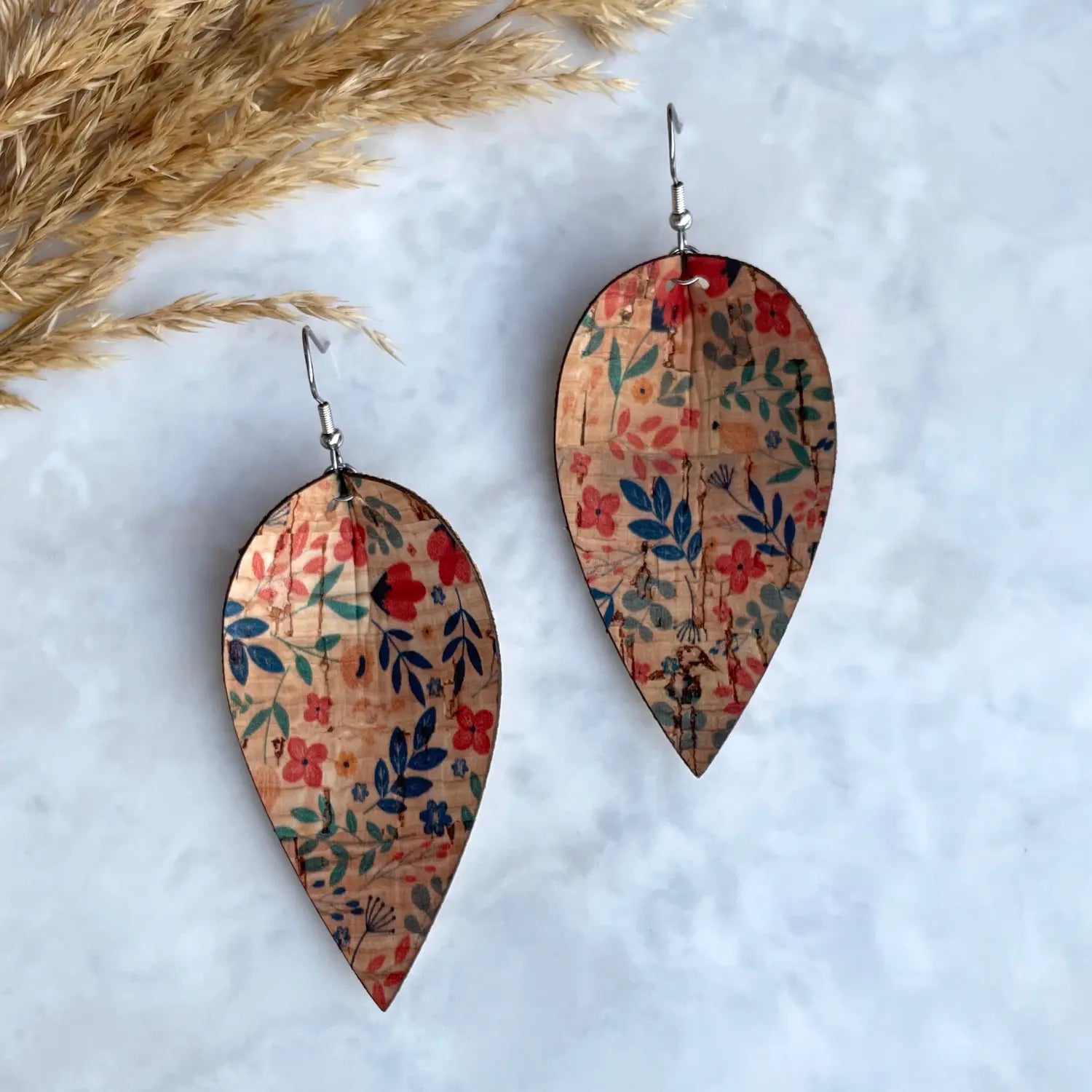 Henley Cork Dangly Leaf Earrings-Petite Floral Creek + Elm