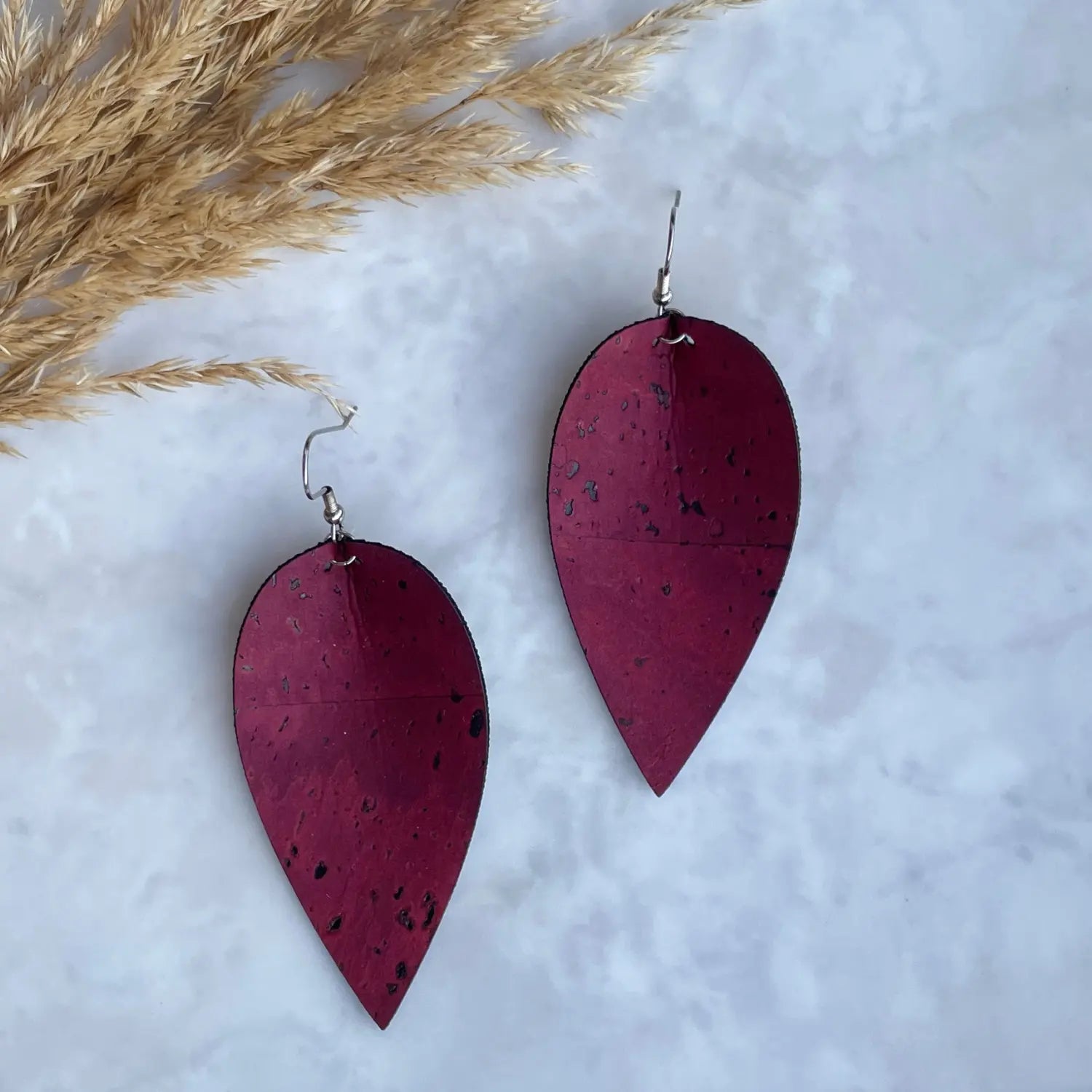 Henley Cork Dangly Leaf Earrings-Red Wine Creek + Elm