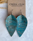 Henley Cork Dangly Leaf Earrings-Silver Fleck Blue Creek + Elm