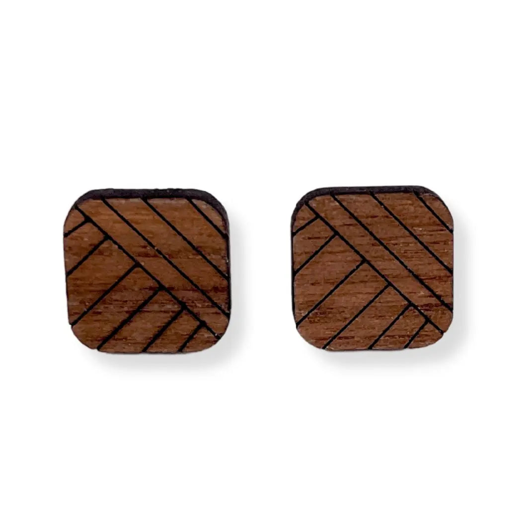 Walnut Wood Square Stud Earrings Creek + Elm