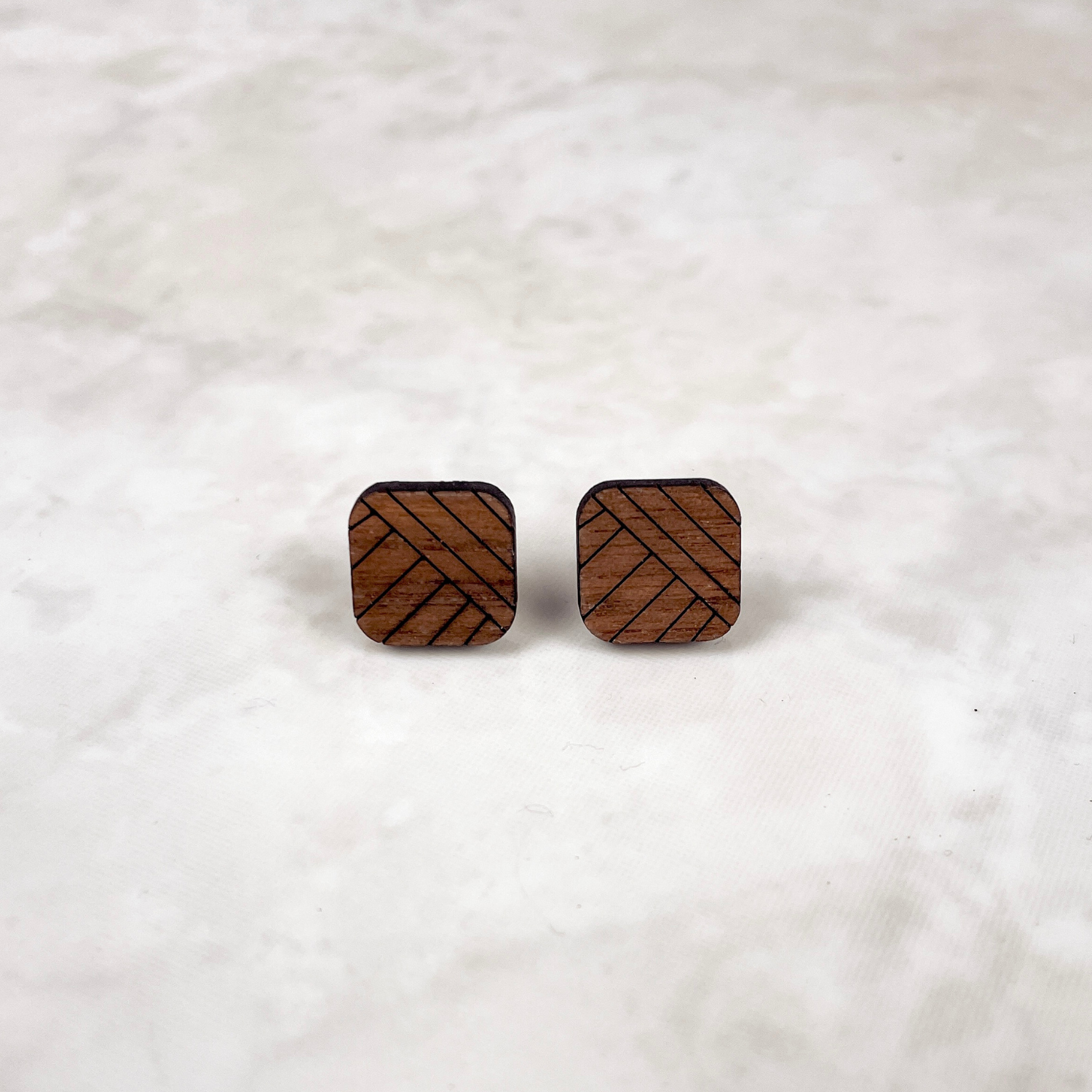 Walnut Wood Square Stud Earrings