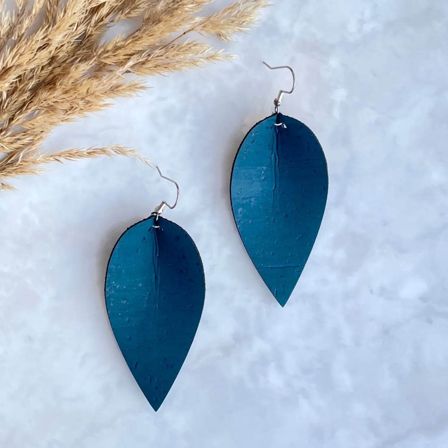 Henley Cork Dangly Leaf Earrings-Turquoise Creek + Elm