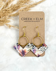 Wren Cork and Gold Accent Dangly Earrings-Autumn Floral