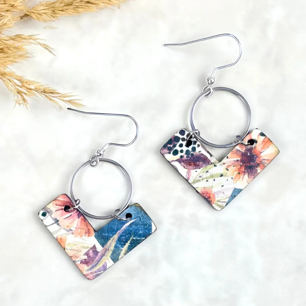 Wren Cork and Gold Accent Dangly Earrings-Autumn Floral Creek + Elm