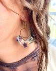 Wren Cork and Gold Accent Dangly Earrings-Autumn Floral