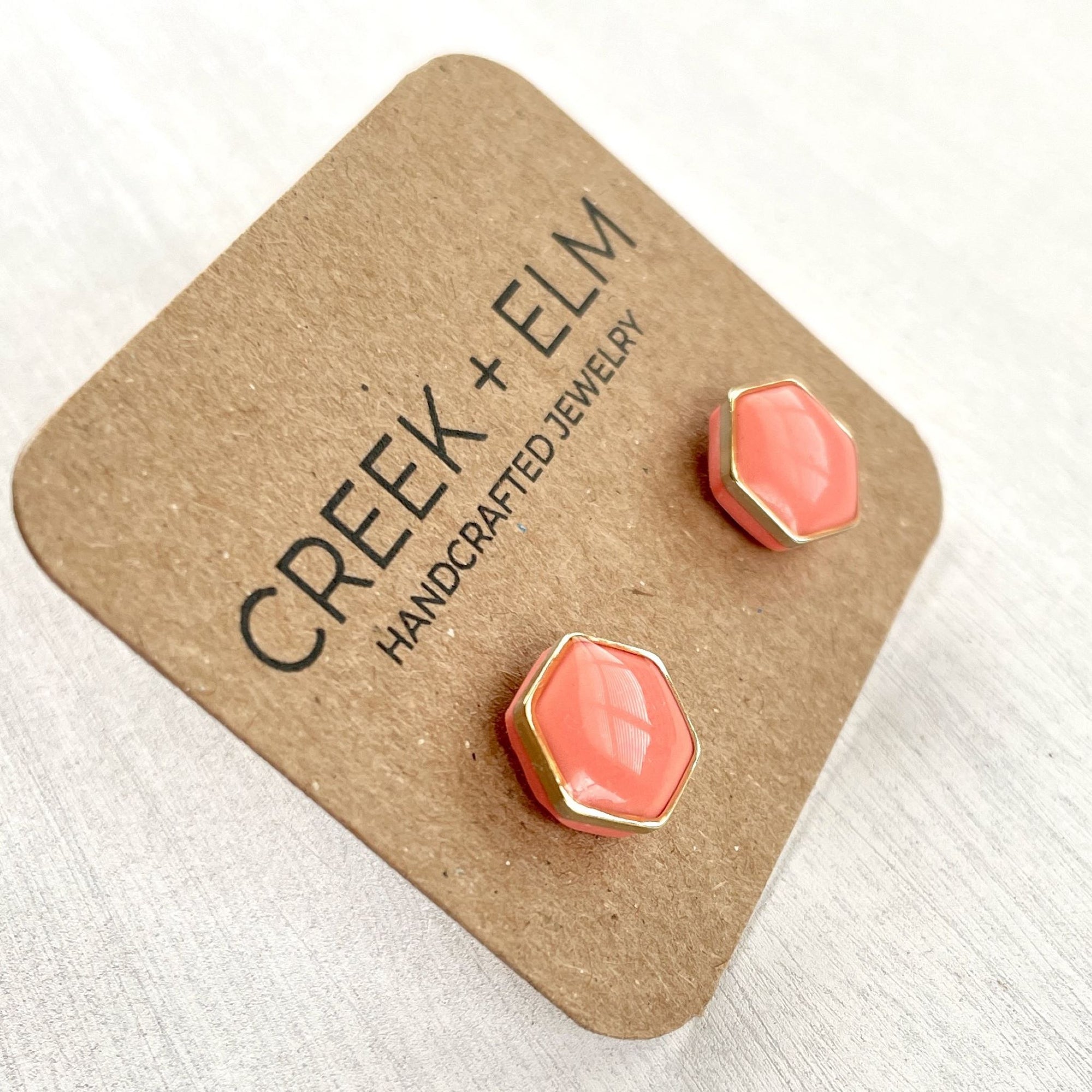 clay hexagon studs coral angled