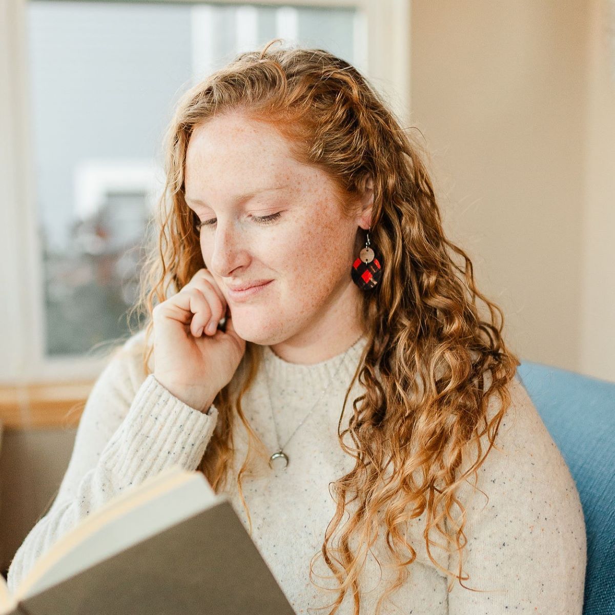 Cora Walnut Wood + Cork Earrings- Gold Flecked Buffalo Plaid