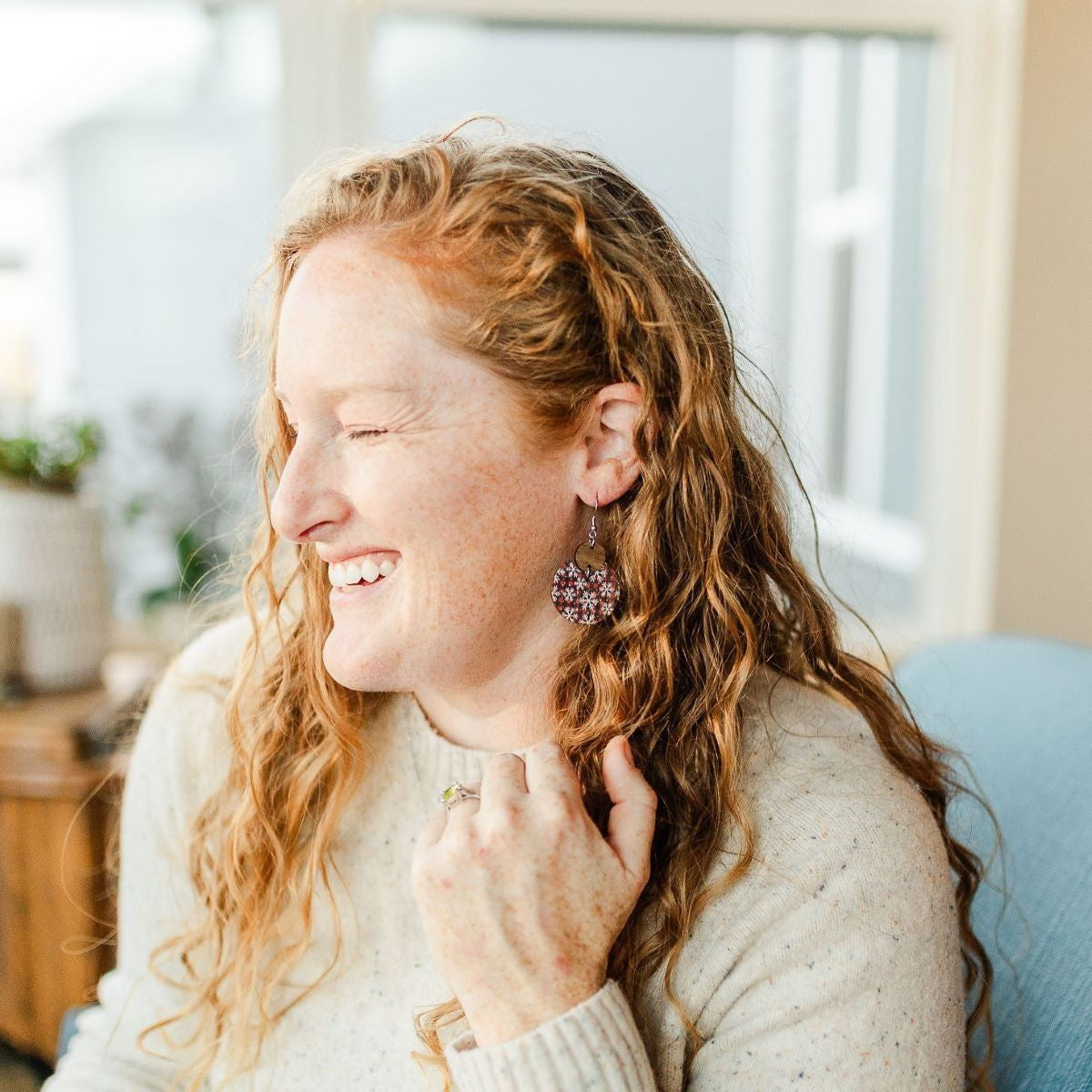 Cora Walnut Wood + Cork Earrings- Snowflake