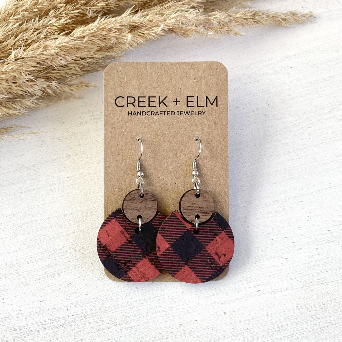 red buffalo check holiday earrings