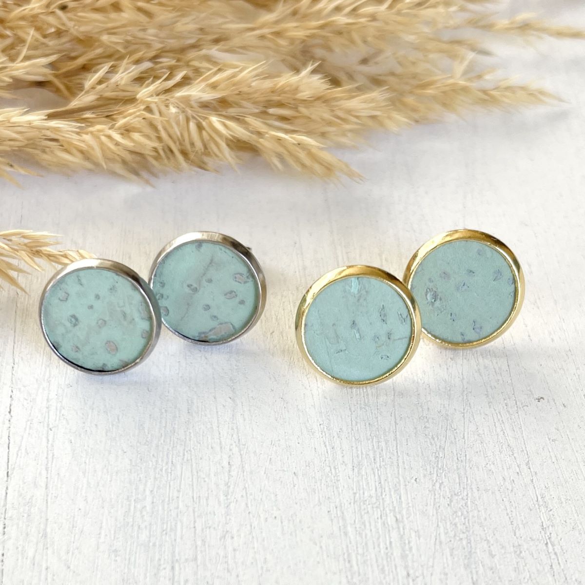 Dottie Cork Stud Earrings- Seafoam Green