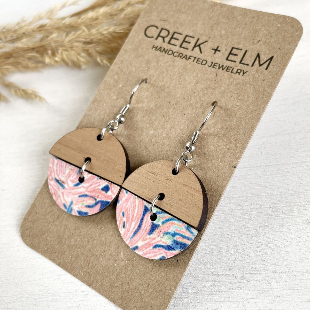 Elise Cork + Walnut Wood Circles- Coral Reef