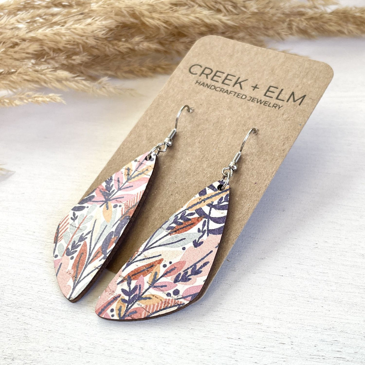 Eliza Autumn Leaves Cork Teardrop Earrings