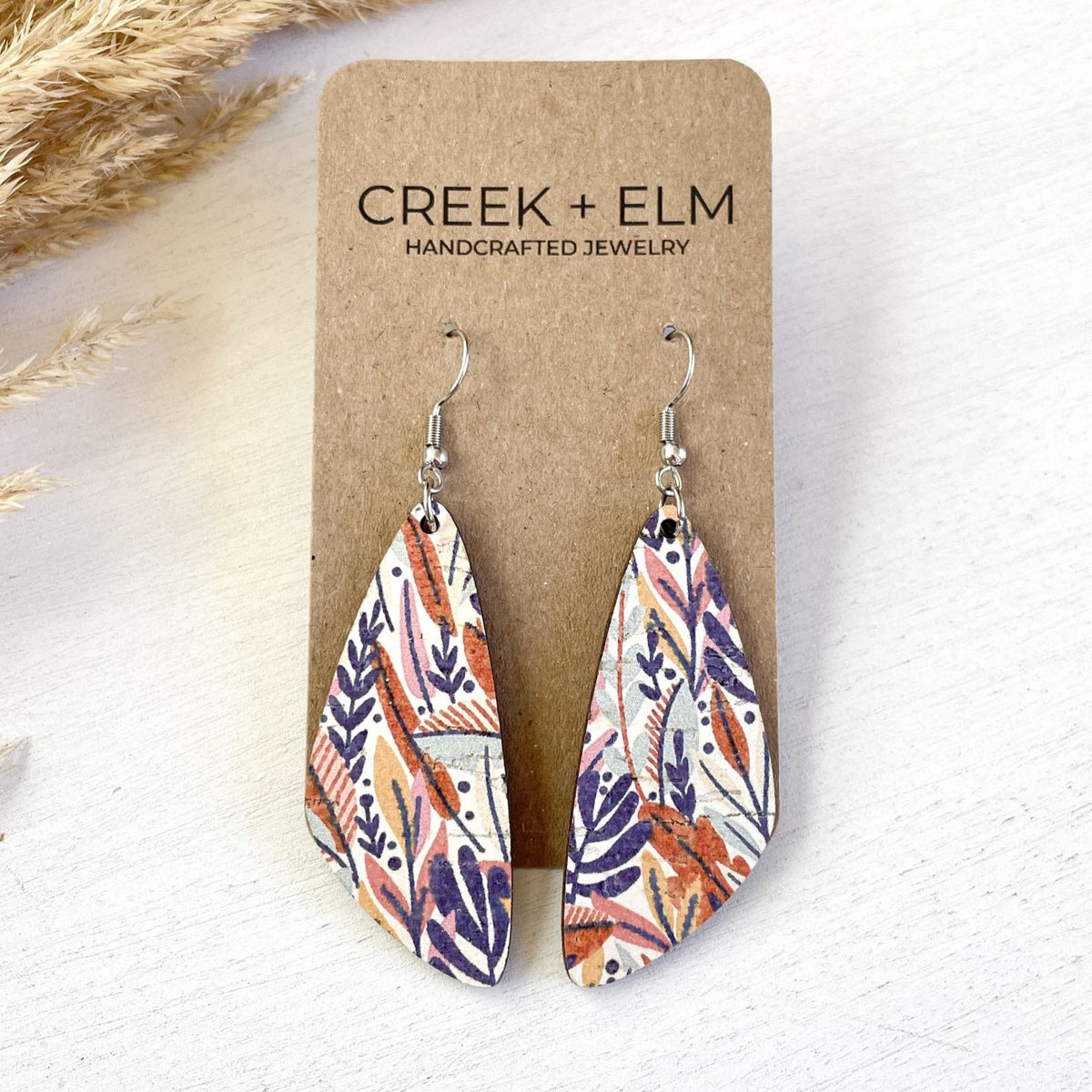 Eliza Autumn Leaves Cork Teardrop Earrings
