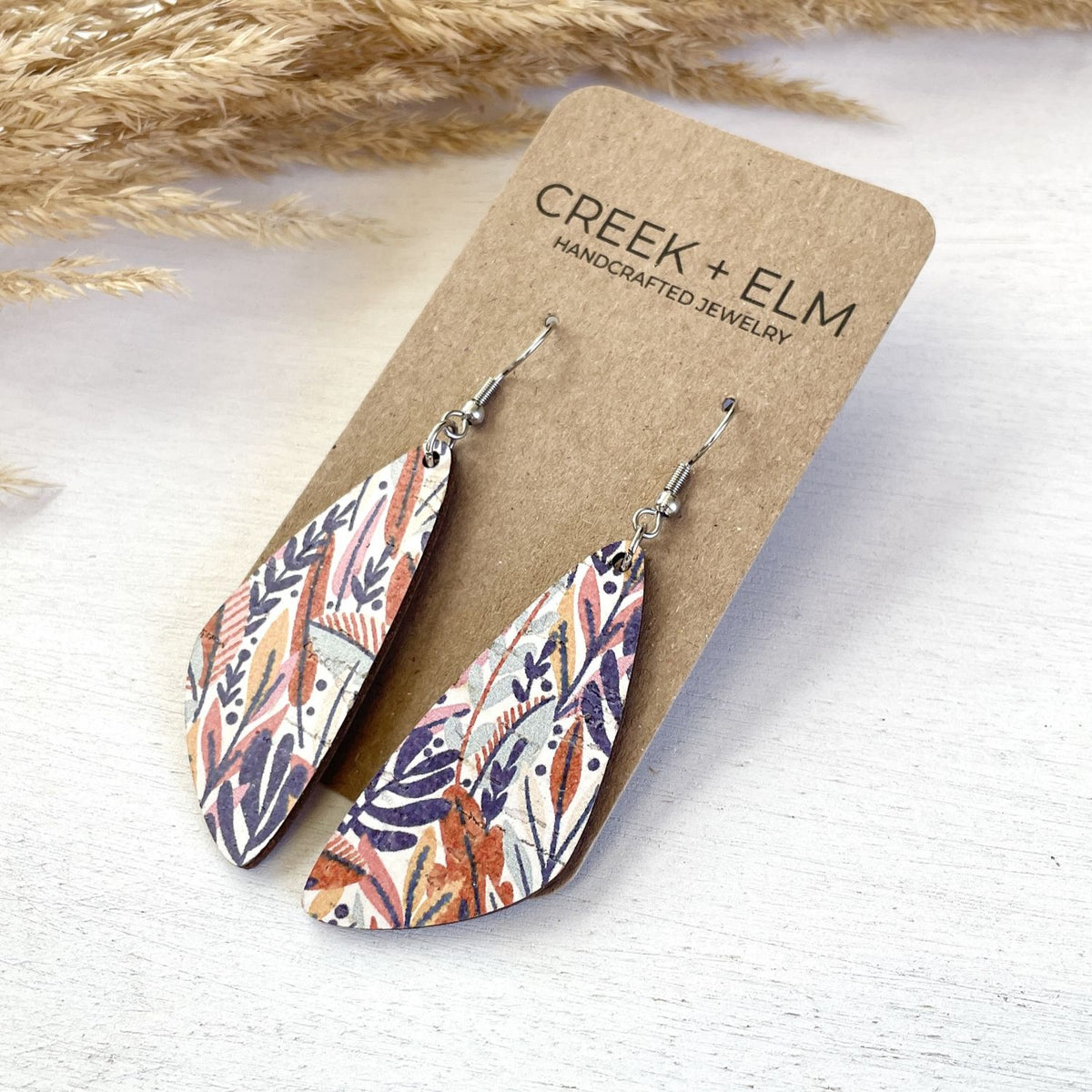 Eliza Autumn Leaves Cork Teardrop Earrings