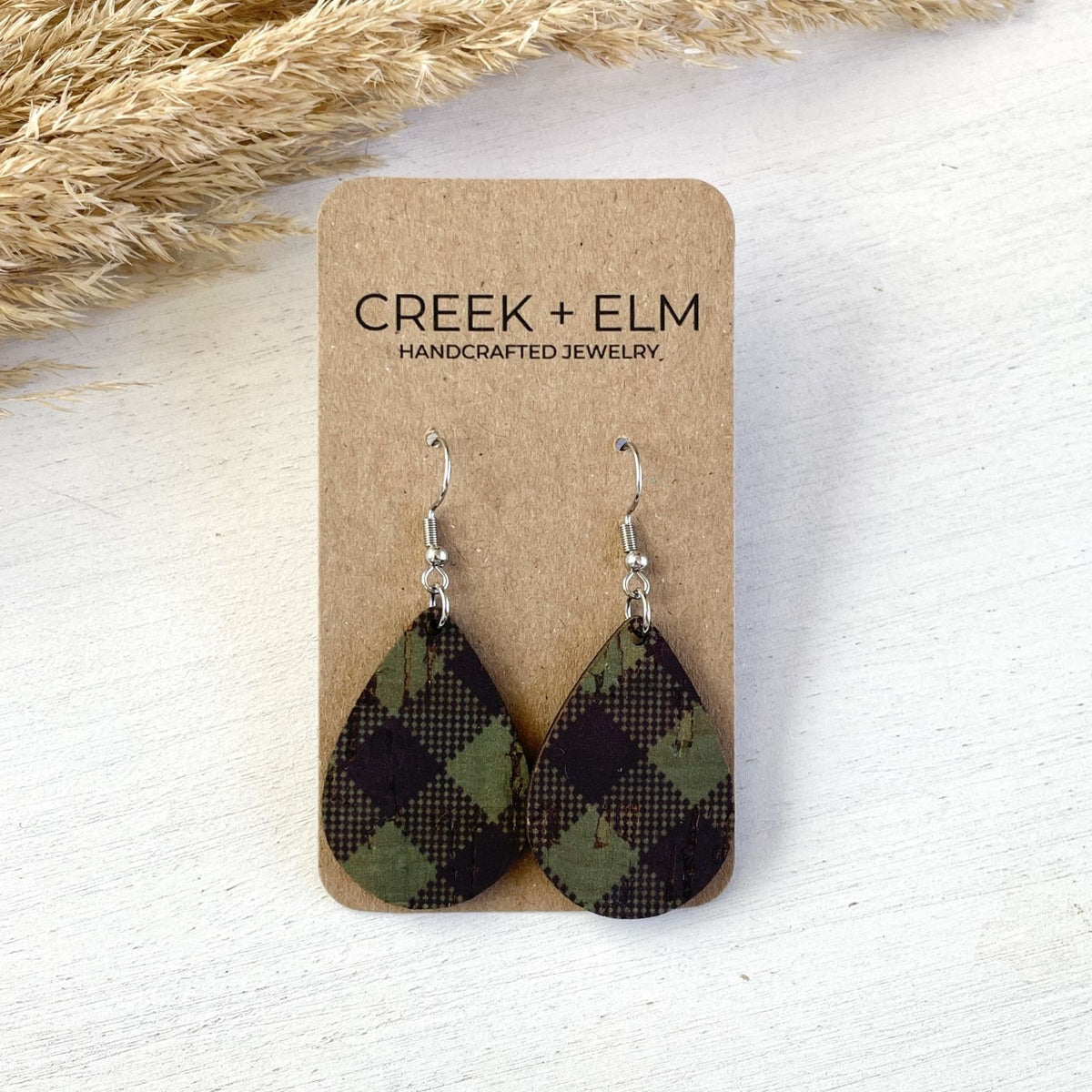 kendra green plaid teardrop cork mini dangles