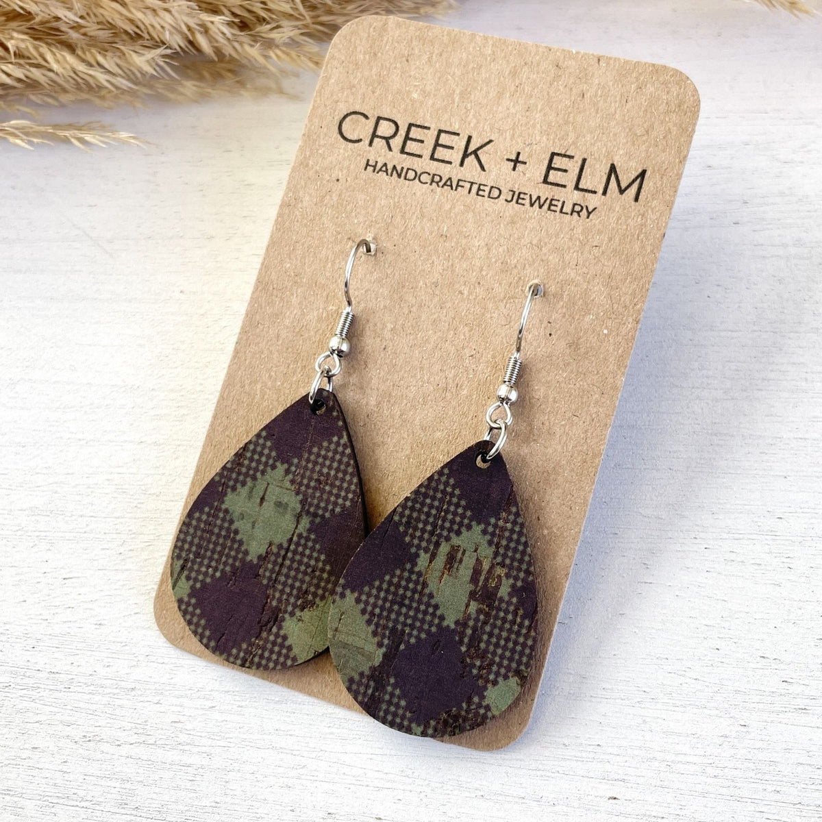 kendra green plaid teardrop cork dangles mini side view