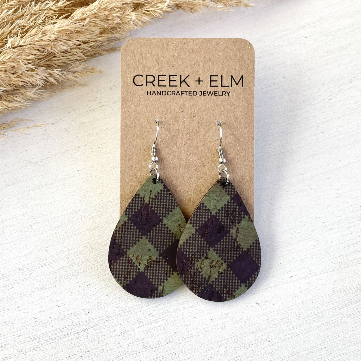 kendra green plaid teardrop cork dangles