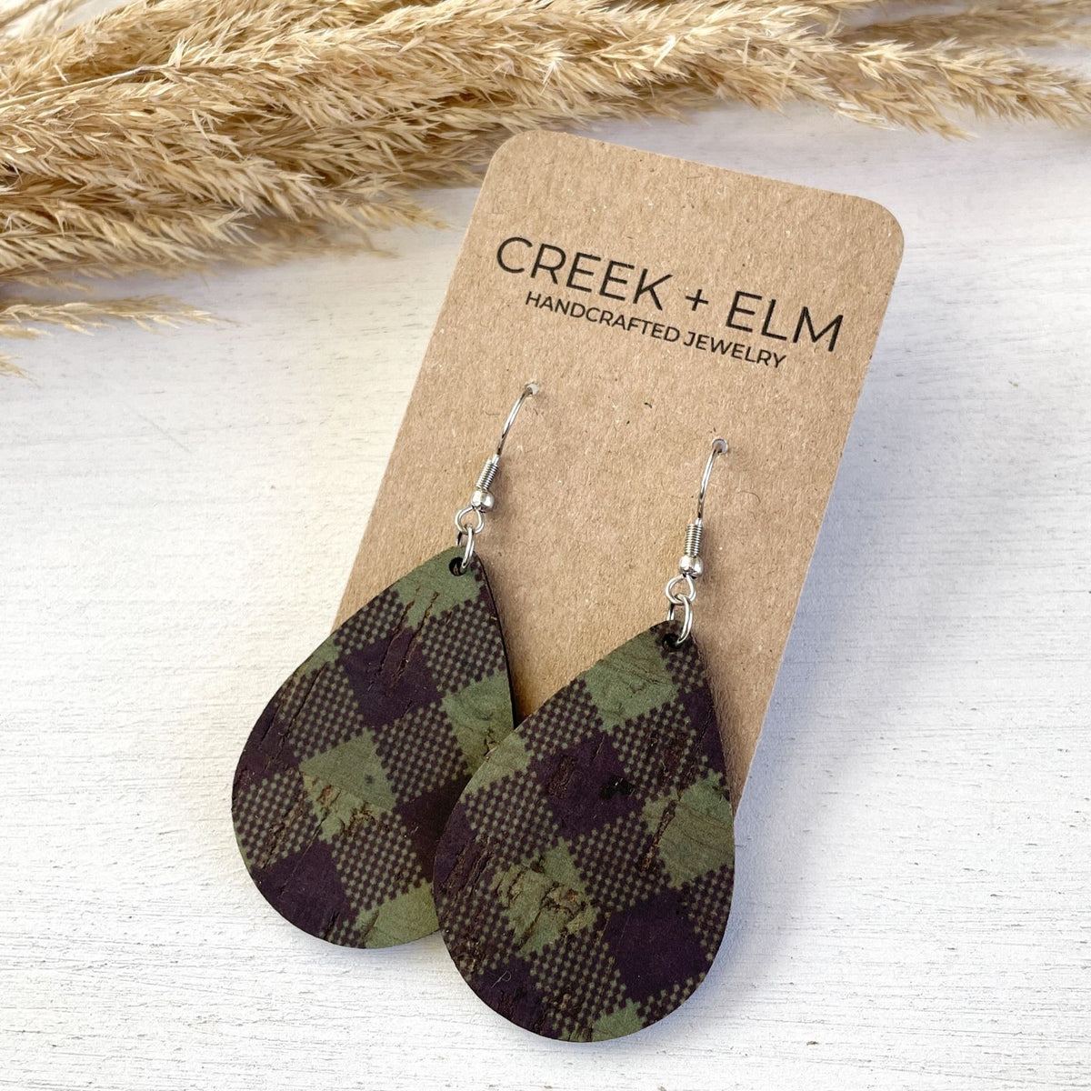 kendra green plaid teardrop cork statement size earrings