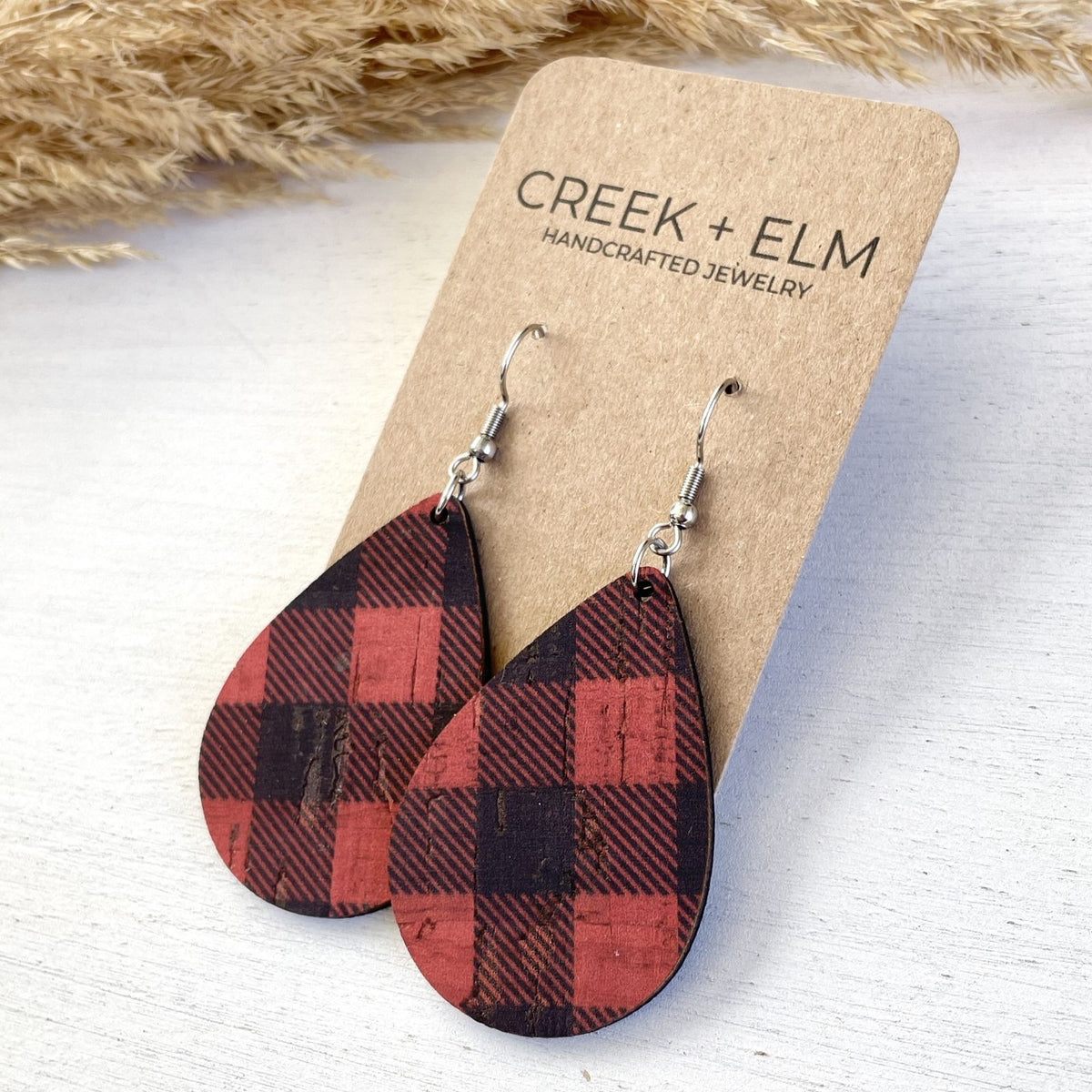 red buffalo plaid holiday earrings