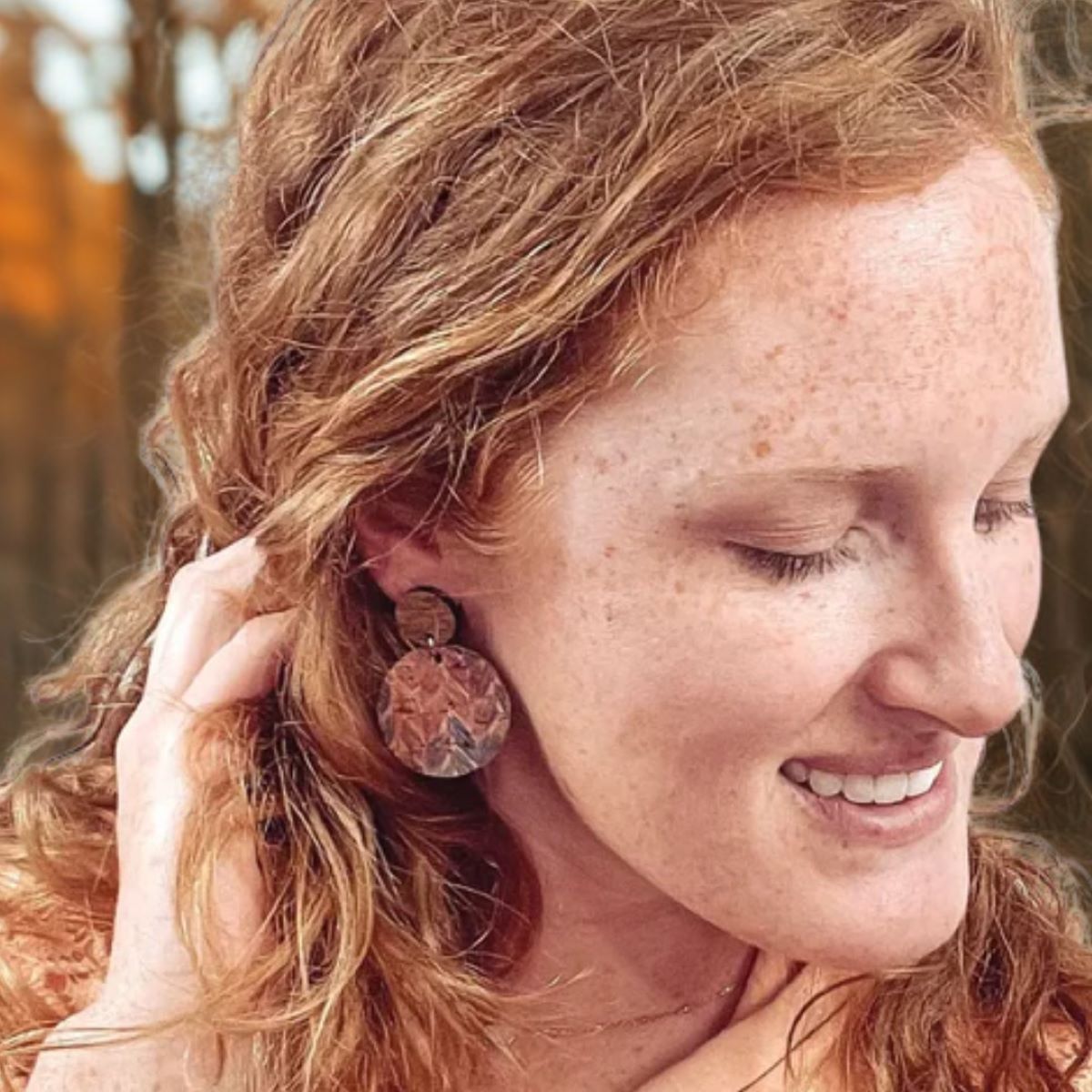 Pair of lightweight pastel braided cork drop earrings with walnut wood accents