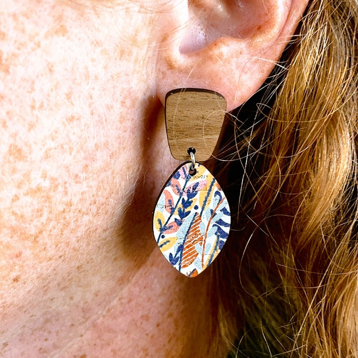 Lorelei Autumn Leaves Cork &amp; Walnut Leaf Earrings