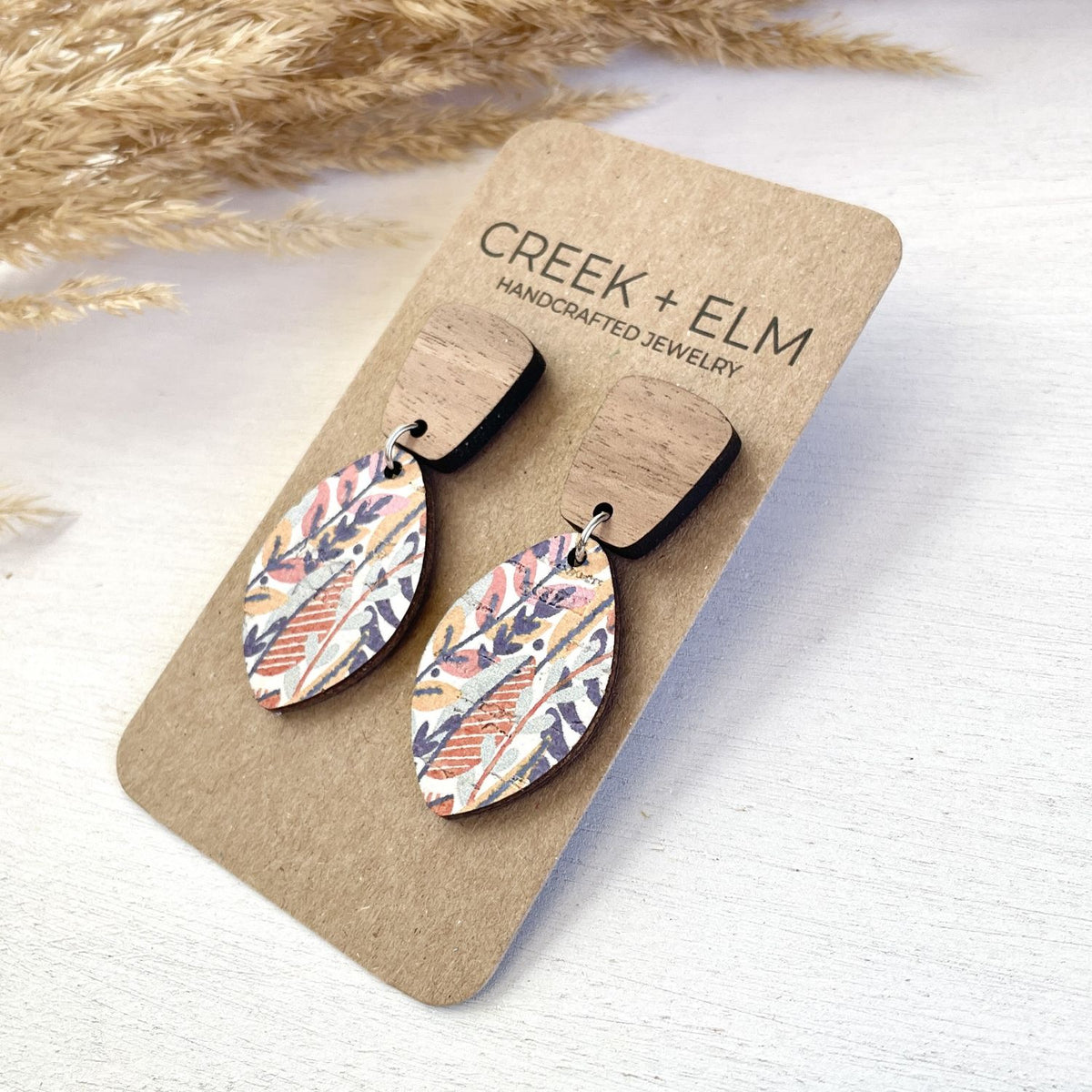 Lorelei Autumn Leaves Cork &amp; Walnut Leaf Earrings