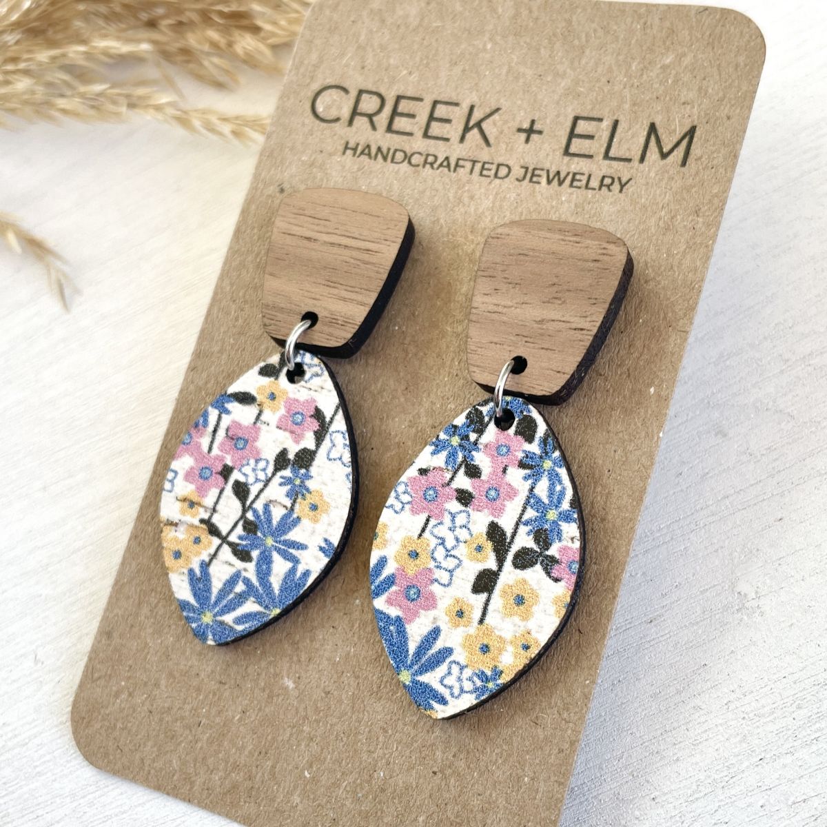 Hypoallergenic cork and walnut earrings with stainless steel hooks