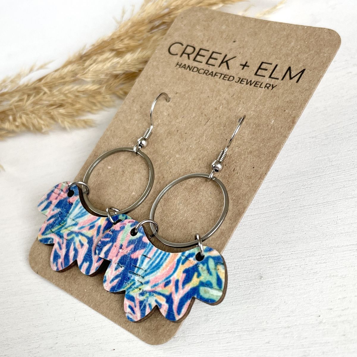 Poppy Cork Earrings- Coral Reef