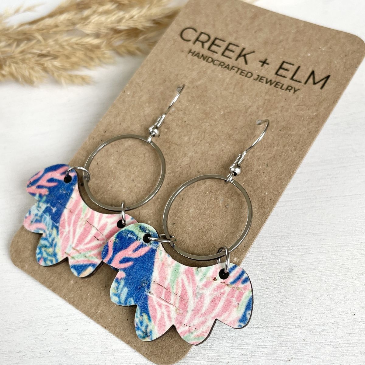 Poppy Cork Earrings- Coral Reef