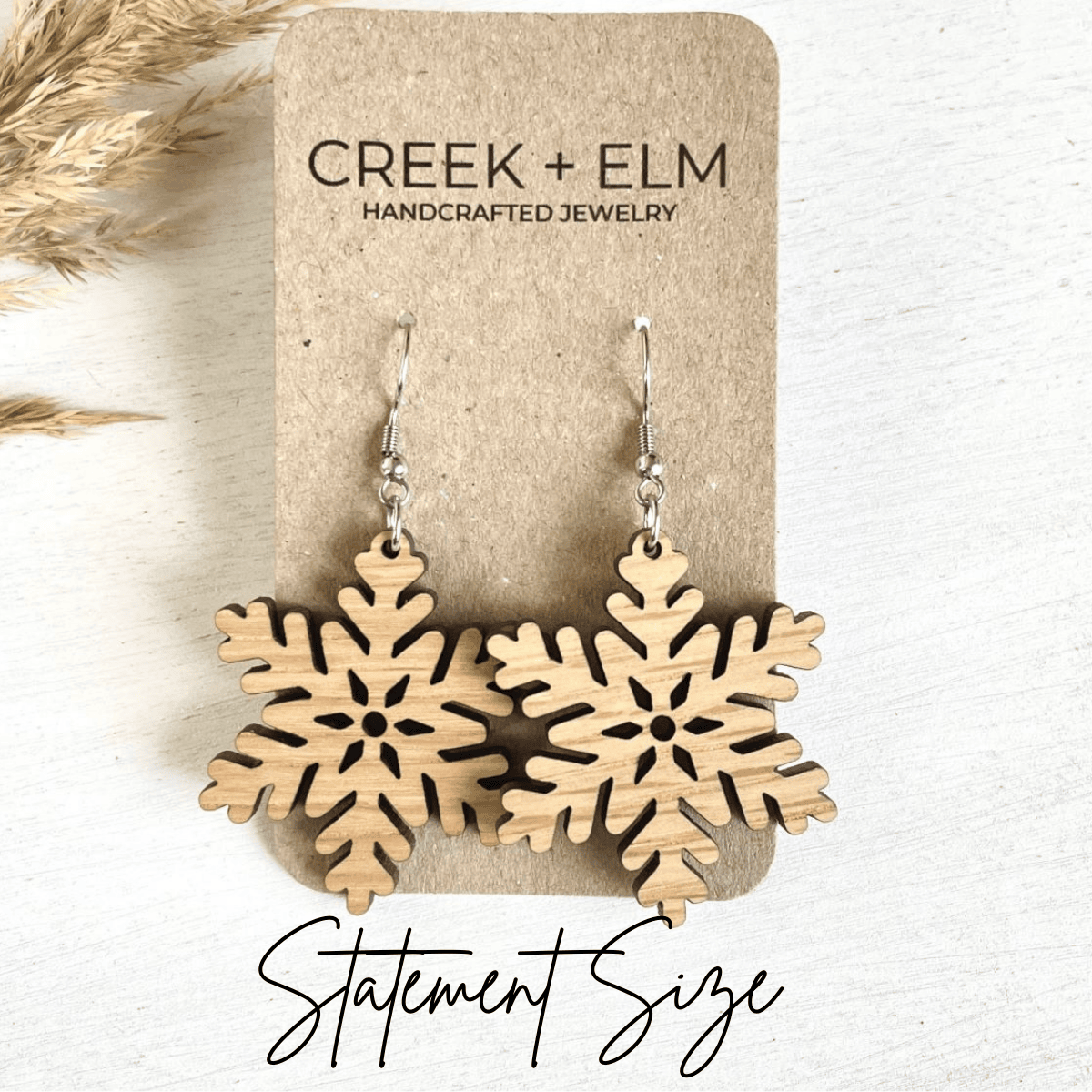 Snowflake Wood Dangle Earrings- White Oak