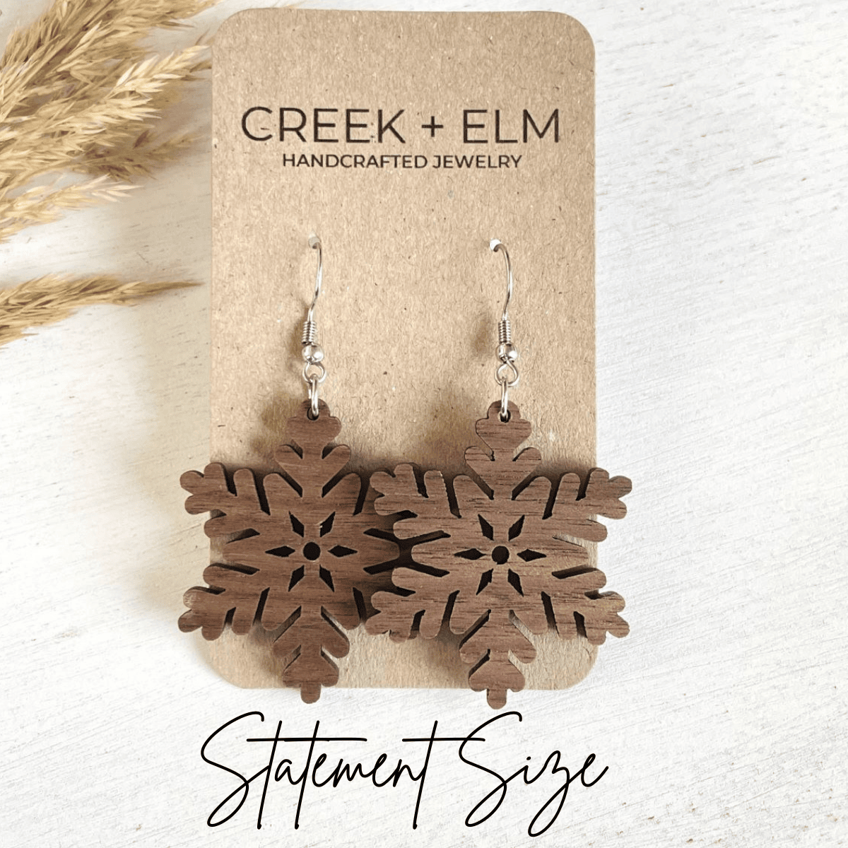 Snowflake Wood Dangle Earrings- Walnut