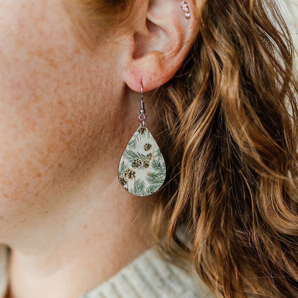 Teardrop Cork Earrings- Evergreen