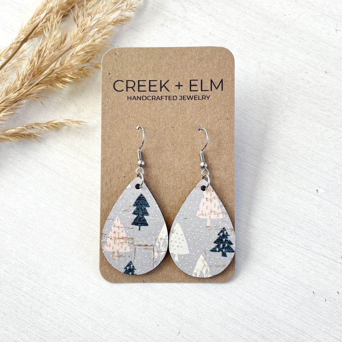Teardrop Cork Earrings- Christmas Trees
