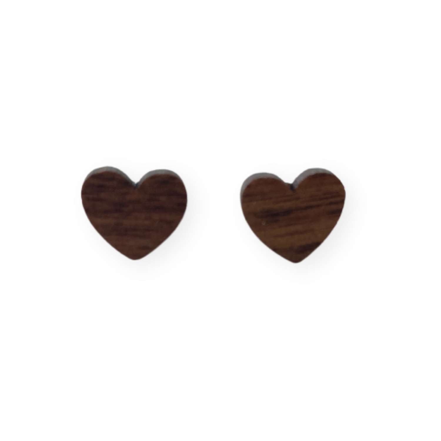 Walnut Wood Heart Stud Earrings