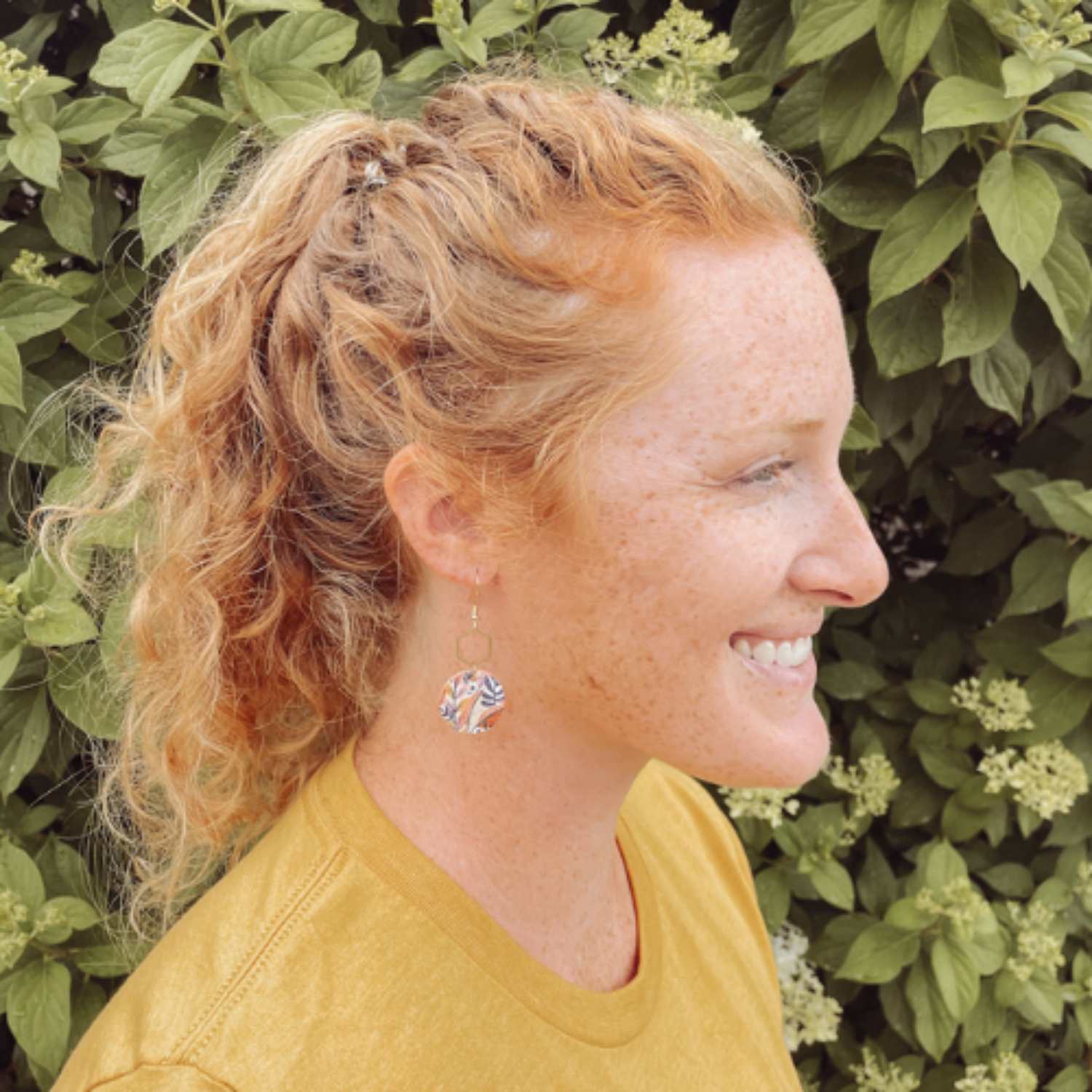 Elizabeth Gold Hexagon and Cork Earrings-Teal Leaves
