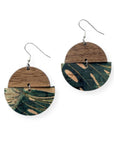 Everly Cork and Wood Handcrafted Round Earrings-Monstera Leaves