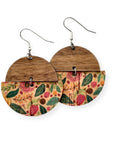 Everly Cork and Wood Handcrafted Round Earrings-Pastel Floral