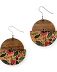 Everly Cork and Wood Handcrafted Round Earrings-Pastel Floral