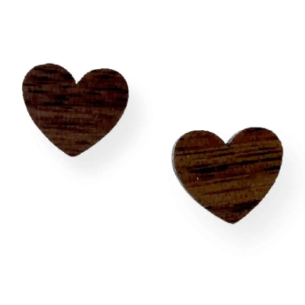 Walnut Wood Heart Stud Earrings