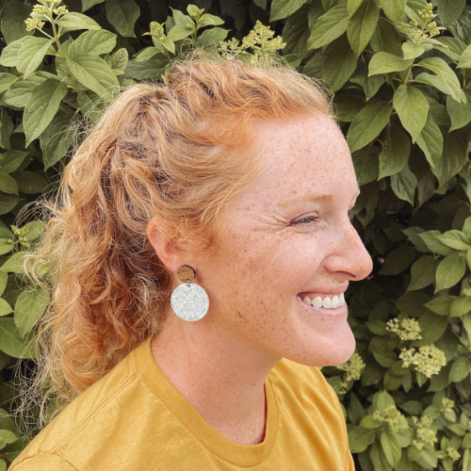 Liyra Cork and Walnut Wood Circle Earrings-Teal Modern