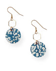 Elizabeth Gold Hexagon and Cork Earrings-Blue Dots