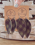 Henley Green Buffalo Plaid Cork Dangly Leaf Earrings Creek + Elm