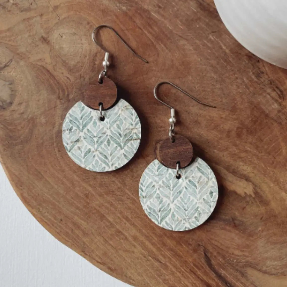 Cora Walnut Wood and Cork Earrings-Teal Modern