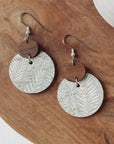 Cora Walnut Wood and Cork Earrings-Teal Leaves