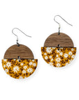 Everly Cork and Wood Handcrafted Round Earrings-Floral Mustard