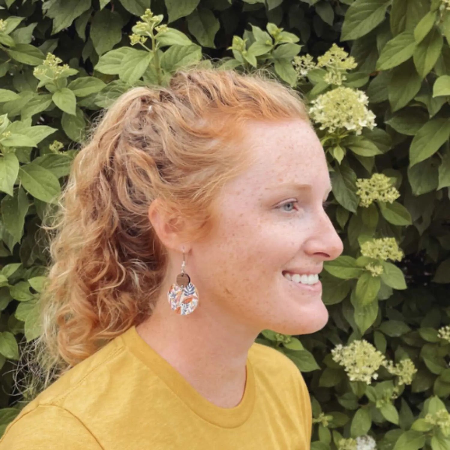 Cora Walnut Wood and Cork Earrings-Blue Dots