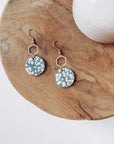 Elizabeth Gold Hexagon and Cork Earrings-Blue Dots