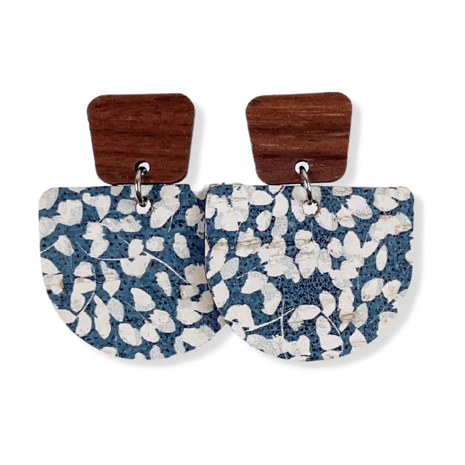 Charlie Walnut Wood and Cork Earrings-Blue Dots Creek + Elm